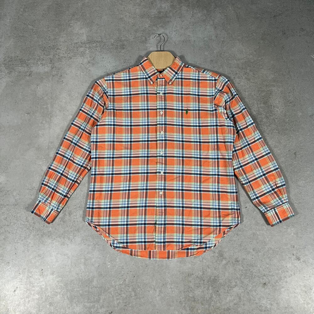 Ralph Lauren Men’s Orange & Blue Plaid Long Sleeve Shirt Classic Fit